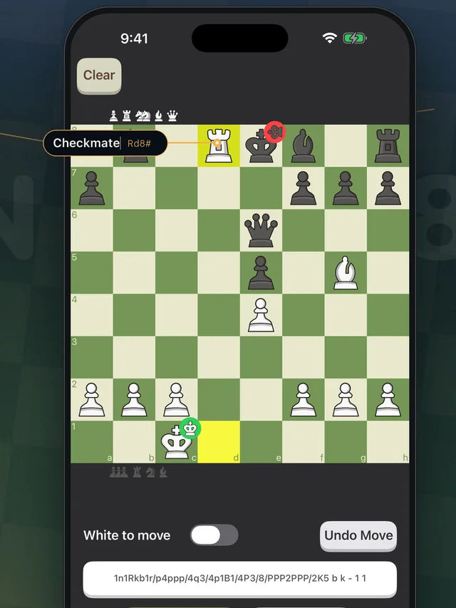 The final position with Rd8 delivering checkmate